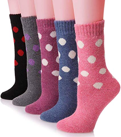 Womens Wool Socks Thick Heavy Thermal Cabin Fuzzy Winter Warm Crew Socks For Cold Weather 5 Pack