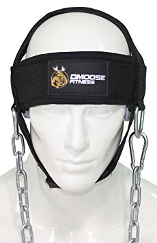 Neck Head Harness for Resistance Training by DMoose Fitness. Extra-Heavy D-Rings and Steel Chain, Comfort Fit Neoprene, Superior Saddle Stitching. Build A Thicker Neck with Durable Exercise Neck Strap