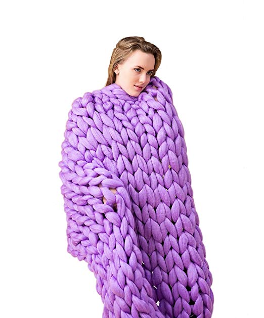 incarpo Chunky Knit Blanket Handwoven Wool Yarn Knitting Throw Bed Sofa Super Warm Home Decor Purple 40"x59"