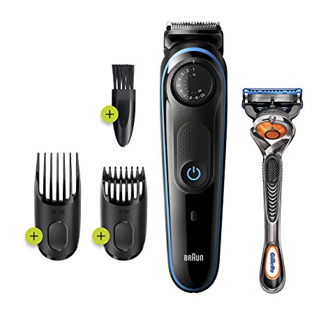 Braun Beard Trimmer BT3240, Beard Trimmer for Men and Hair Clipper, 39 Length Settings, Black/Blue