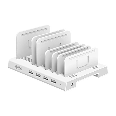 [36W/2.4A Max] UNITEK Detachable 4 Port USB Charging Station Dock, USB Charger with Organizer Stand for Multiple Device Apple iPad iPhone Samsung