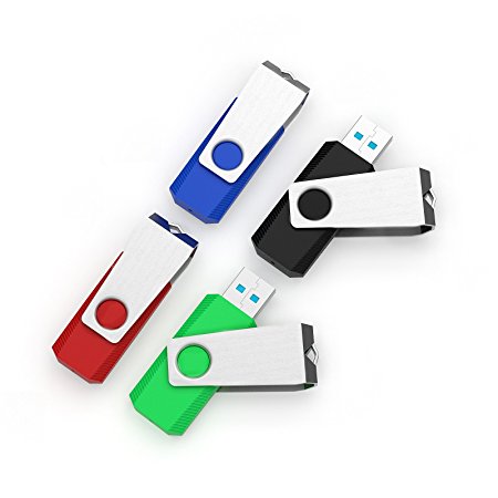 JUANWE 4PCS 16GB USB 3.0 Flash Drive,Memory Stick,Thumb Drive, Black / Blue / Red / Green