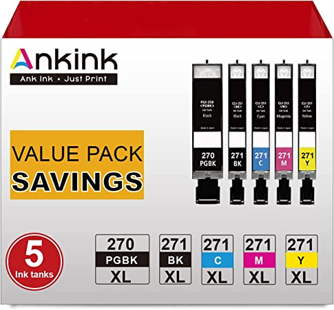 Ankink Compatible Canon Ink Cartridge PGI-270XL&CLI-271XL use PIXMA MG5720 MG6821 MG7720 TS6020 TS8020 TS9020 Printer 270 271 XL Combo Pack(PGI-270:PGBK,CLI-271:Black,Cyan,Magenta,Yellow)