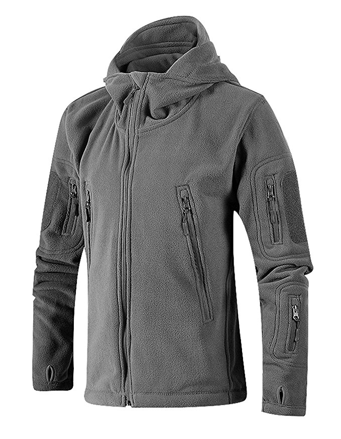 Chartou Men's Tactical Zip-Up Fleece Outdoor Hooded Jacket Hoodies With Thumbholes