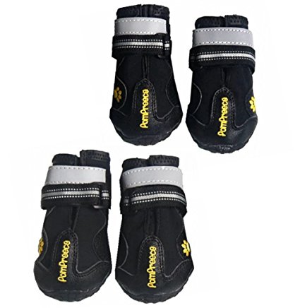 EXPAWLORER Waterproof Dog Shoes Reflective Non Slip Pet Boots for Medium Large Dogs Black 4 Pcs