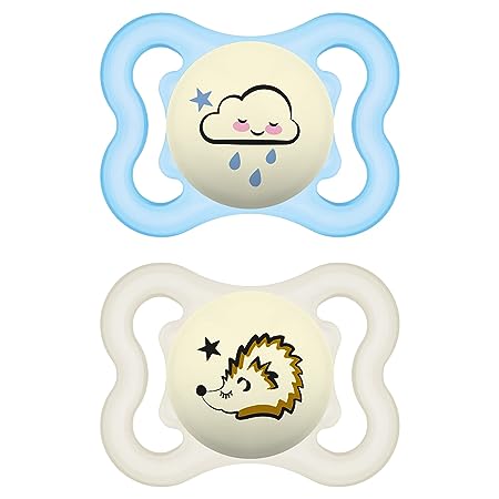 MAM Supreme Night Baby Pacifier, for Sensitive Skin, Patented Nipple, Boy, 0-6 Months (Pack of 2)