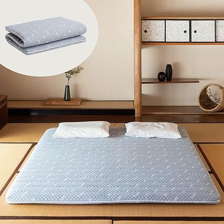 EMOOR Foldable Hybrid Futon Mattress, High-Resilience Urethane Foam 150N with Washable Padded Cover, Queen, Tatami Floor Sleeping Mat Pad Topper, Gray