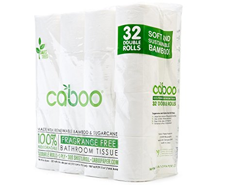 Caboo Tree-Free Bamboo Toilet Paper, Bulk 32 Double Rolls, Septic Safe Biodegradable Bath Tissue with Eco Friendly Soft 2 Ply Sheets