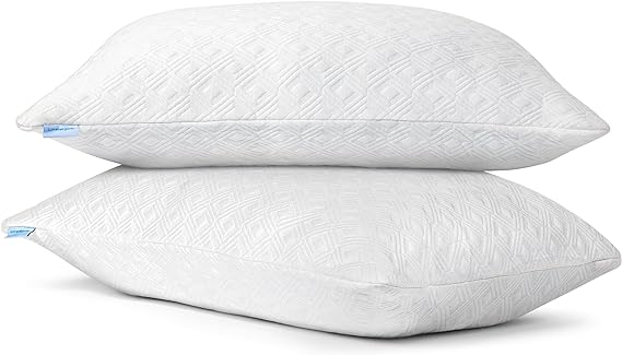 Queen Size Rayon Made from Bamboo Pillows, Cooling Shredded Memory Foam Bed Pillows for Sleeping, Adjustable Pillow Sets for Back, Stomach and Side Sleepers, Removable Cover, Queen (Pack of 1)