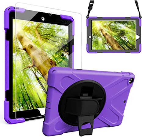 ZenRich New iPad 10.2 Case, iPad 9th/8th7th Generation Case with Screen Protector Rotatable Kickstand/Hand Strap and Shoulder Strap,zenrich Shockproof Case for iPad 10.2 inch 2021/2020/2019, Purple