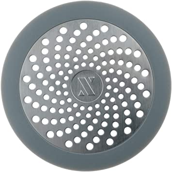 SlipX Solutions Gray Flat Drain Protector Fits Standard Shower Drains to Prevent Clogs (4.5" Diameter, Silicone & Stainless Steel)