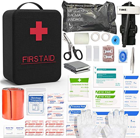 SHBC First Aid Survival Kit 26 Items Outdoor Gear Emergency Kits with 36 Inch Splint, CAT Tourniquet,Israeli Bandage for Camping Boat Hunting Hiking Adventures Sports Car Wilderness and Earthquake