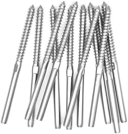 WELTEK (12-Pack) Lag Screw Swage Stud for 1/8" Cable Railing Stainless Steel T316 Marine Grade