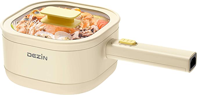 Dezin Electric Hot Pot, 2L Non-Stick Ceramic Coating Ramen Cooker, Multifunctional Hot Pot for Ramen, Pasta, Dumplings, Soup, Oatmeal, Portable Hot Pot for Dorm, Office, Travel with Power Adjustment