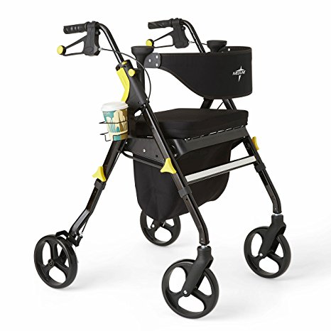 Medline Premium Empower Folding Rollator Walker with 8" Wheels, Black