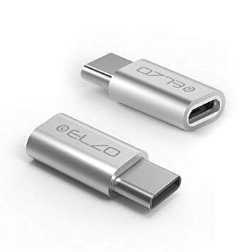 Elzo 2 Pack Micro USB to USB Type C Adapter Converts Connector for Type C Devices LG/MacBook and More, Silver