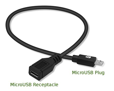 MicroUSB Extension Cable: MicroUSB Male to MicroUSB Female Cable, Data Charge OTG, 1' black