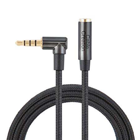 Headphone Extension, CableCreation 3FT 3.5mm Male to Female TRRS Audio Stereo Cable,Right Angle Auxiliary HiFi Cable with Silver-Plating Copper,24K Gold Plated, (Microphone Compatible),Black