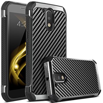 Moto G4 Case, Moto G4 Plus Case, BENTOBEN 2 in 1 Cool Slim Hybrid Hard PC Cover Laminated with Carbon Fiber Texture Chrome Anti-scratch Shockproof Protective Case for Moto G4/Moto G4 Plus, Black