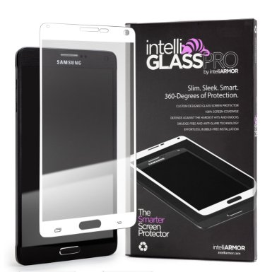 Note 4 intelliGLASS PRO EDGE-TO-EDGE White - The Smarter Glass Screen Protector by intelliARMOR To Guard Against Scratches and Drops Ultra HD Clear Max Touchscreen Accuracy