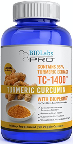 1400mg Turmeric Curcumin - Turmeric Curcumin with Bioperine® - Fight Inflammation - Relieve Pain - 95% Curcuminoids (90ct)