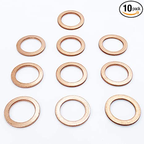 Prime Ave OEM Copper Oil Drain Plug Washer Gaskets For Mercedes Part#: 007603-014106 (Pack of 10)