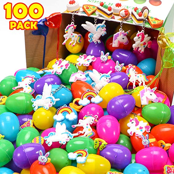 100 SETS Toy Filled Easter Eggs - 2 3/8" Plastic Easter Eggs Basket Stuffers Fillers - Kids Toys for Easter Hunt,Bright Solid for Theme Party Favor