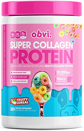 Obvi Multi-Collagen Super Protein Powder (Fruity Cereal, 14 Oz) | Keto-Friendly, Gluten and Dairy Free | Hydrolyzed Grass-Fed Bovine Collagen Peptides | Supports Gut Health, Healthy Hair, Skin, Nails