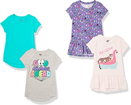 Spotted Zebra Girls and Toddlers' Short-Sleeve Tunic T-Shirts, Multipacks