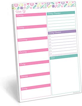321Done Weekly Planning Notepad - 50 Sheets (5.5" x 8.5") - Week Priorities to Do List Tear-Off Pad, Planner Checklist Organizing - Made in USA - Floral Collage