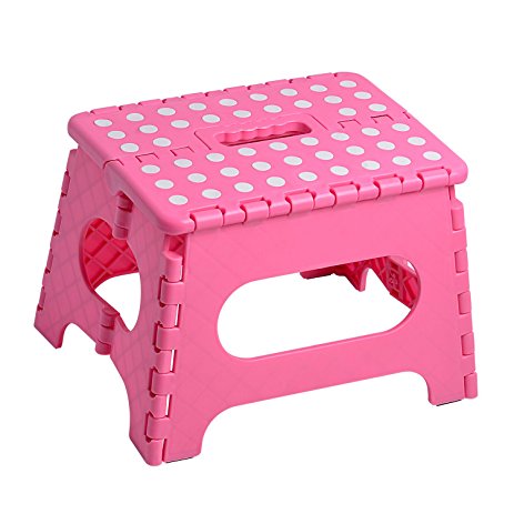 KDKD Folding Step Stool with Anti-Slip Surface for Kids and Adults with Handle, Hold 300 LBS, Pink