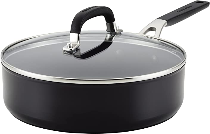 KitchenAid Hard Anodized Nonstick Saute/Fry Pan with Lid, 3 Quart, Onyx Black