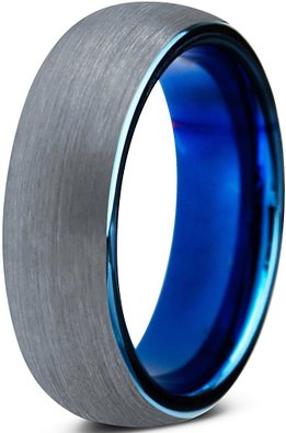 Tungsten Wedding Band Ring 6mm for Men Women Comfort Fit Blue Round Domed Brushed Lifetime Guarantee