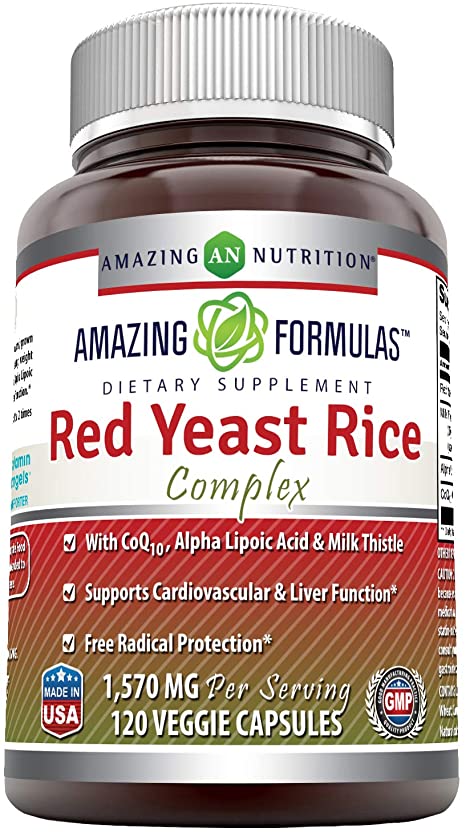 Amazing Formulas Red Yeast Rice Complex 1570 mg per Serving 120 Veggie Capsules (Non-GMO,Gluten Free) -with Coq10, Alpha Lipoic Acid & Milk Thistle -Supports Cardiovascular & Liver Function*