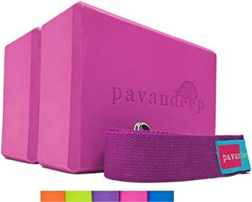 Yoga Blocks and Strap Set by Pavandeep (3pc Kit) EVA Yoga Foam Block (2 pack)   Yoga Strap (1pc) Firm Grip for Balance Stability & Support in Yoga Pilates Meditation