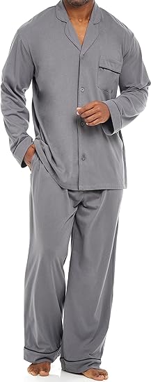 Alexander Del Rossa Men's Soft Cotton Knit Jersey Pajamas Lounge Set, Long Sleeve Shirt and Pants with Pockets