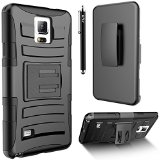 Note 4 Case Galaxy Note 4 holster Case E LV Galaxy Note 4 Case Cover - Shock-Absorption  High Impact Resistant Holster Belt Clip Full Body Hybrid Armor Protection Defender Case Cover for Samsung Galaxy Note 4 with 1 Stylus and 1 Screen Protector - BLACK