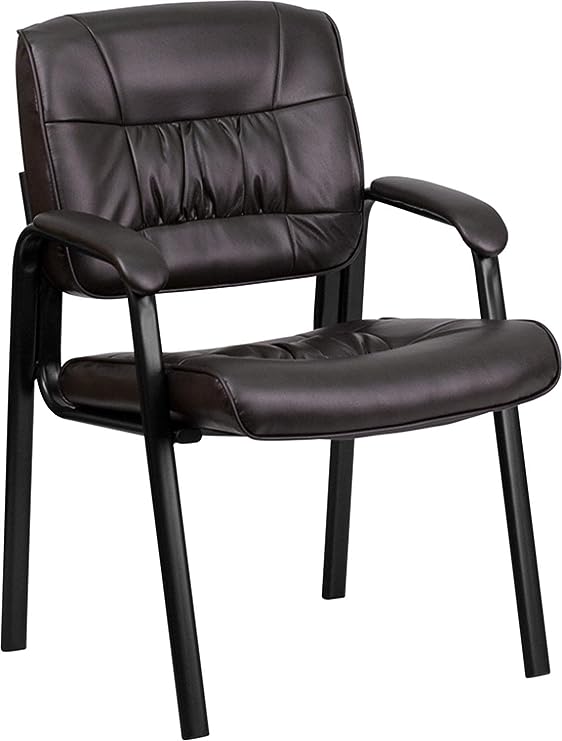 Flash Furniture BT-1404-BN-GG Brown Leather Guest/Reception Chair with Black Frame Finish