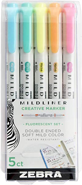 Zebra Pen Mildliner, Double Ended Highlighter, Broad and Fine Tips, Assorted Fluorescent Colors, 5-Pack