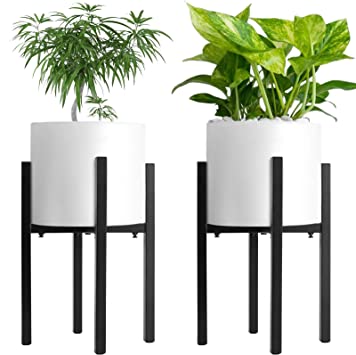 Akarden 2 Pack Metal Plant Stand Indoor with Adjustable Width Fits 8 to 12 Inch Pots, Mid Century Modern Plant Holder (Planter and Pot Not Included)