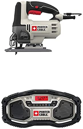 PORTER-CABLE PCE345 6-Amp Orbital Jig Saw with PORTER-CABLE PCC771B Bluetooth Radio