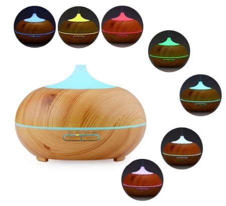 MOKOQI Wood Grain 300ML Aromatherapy Essential Oil Diffuser Ultrasonic Cool Mist Whisper-Quiet Humidifier with Color LED Light Changing and 4 Timer SettingsAuto Shut-off for SpaHomeOffice