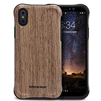 Mthinkor iPhone X Case Heavy Duty Drop Protection Slim Protective Case Wood Grain Design Shockproof Case for iPhone X (Black Rosewood)