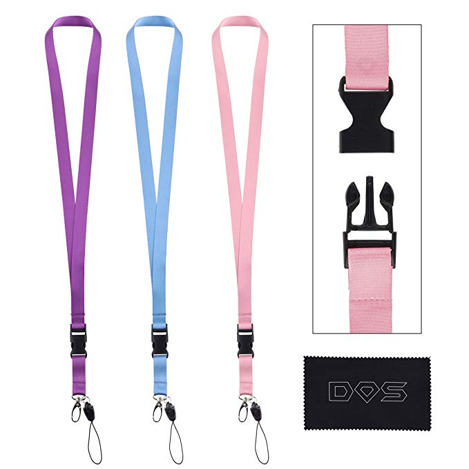 3 Neck Lanyards - Detachable Buckle, Enhanced Model Hook and Quick Release Tether - Ideal for ID Badges, Keys, Cell Phones, USB Sticks, etc. - Strong Nylon - Diamond Shield Cleaning Cloth / Packaging