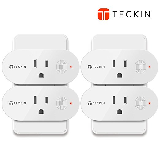 Smart Plug Mini Outlet, TECKIN WiFi Socket with Energy Monitoring and Timer Function, No Hub Required, ETL Listed, White, Works with Alexa and Google Assistant, 4 PACK