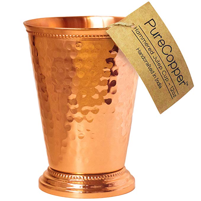 Mint Julep Cup - 100% Copper, Hammered by Hand - 4.5" Height 12 Ounce (Hammered Copper, 12oz)