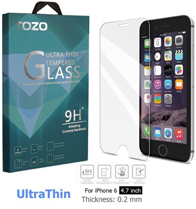 iPhone 6s / 6 Screen Protector Glass, TOZO® 0.2mm Ultrathin [3D Touch Compatible] Premium Tempered Glass with 9H Hardness 2.5D Edge Super Clear Screen [Lifetime Warranty] 0.2mm ...