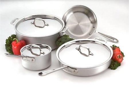 All-Clad 700393 Master Chef 2 MC2 Stainless Steel Tri-Ply Bonded Cookware Set, 7-Piece, Silver