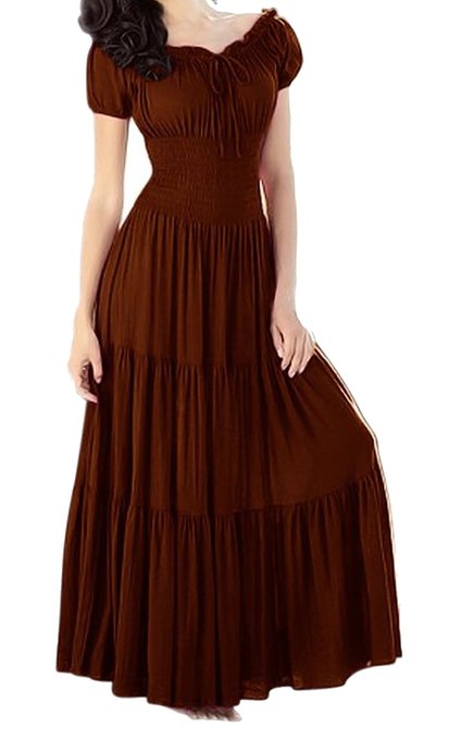 Meaneor Women Boho Cap Sleeve Smocked Waist Tiered Renaissance Summer Maxi Dress