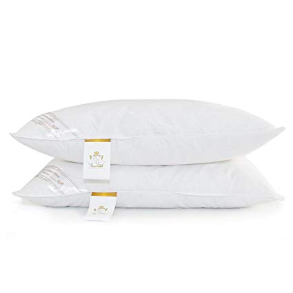 Standard Two Pack: Luxury Real Down & Feather pillow, 100% Pure Cotton by Duck and Goose co